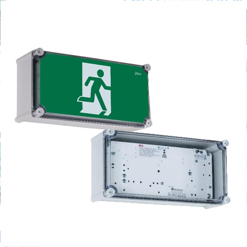 IP66/67 Weatherproof Exit, Wall Mount, L10 Nanophosphate, DALI Emergency, All Pictograms, Single Sided, Weatherproof Remote Control Gear